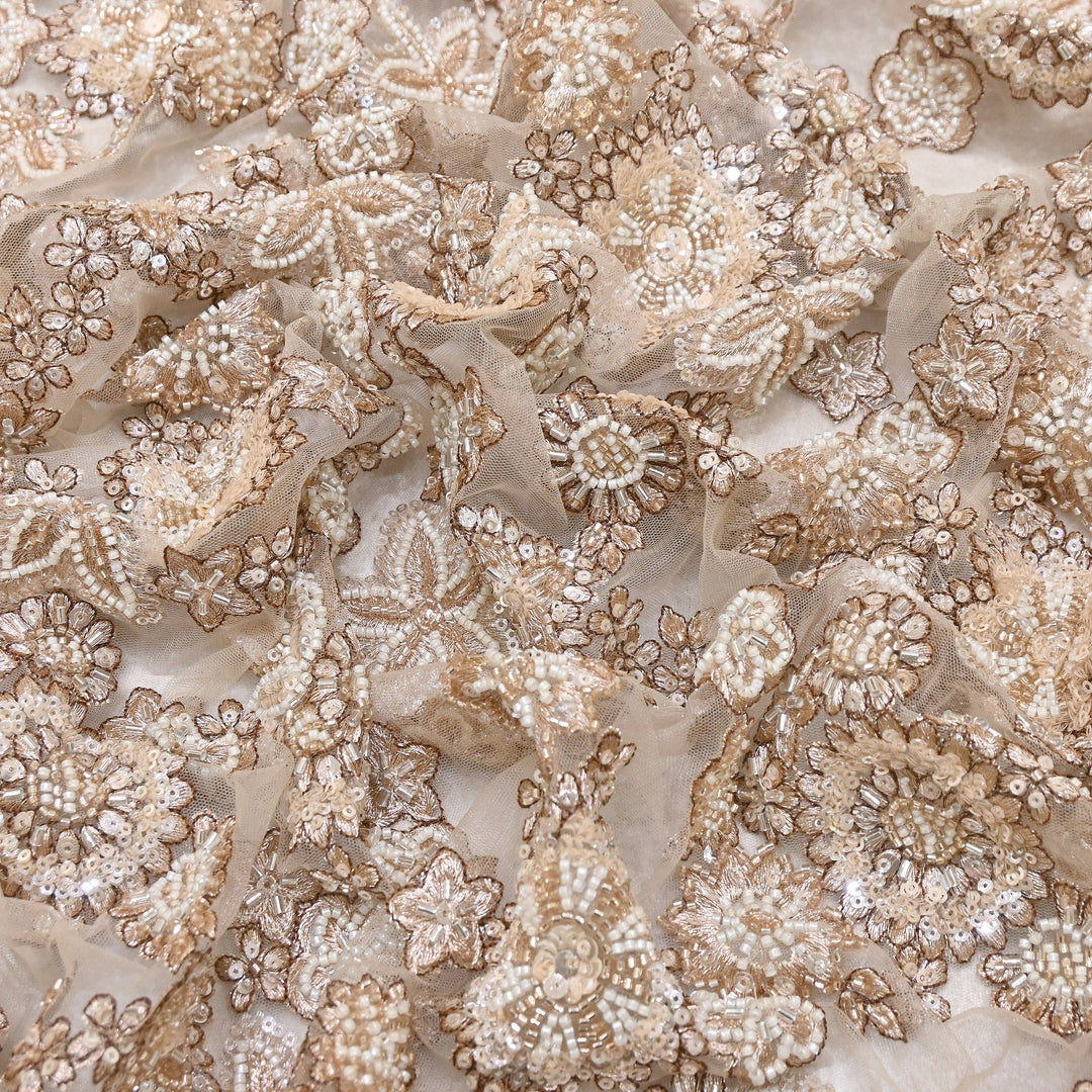 Premium Net Fabric with Zari, Moti & Sequins Embroidery | Designer Fabrics | V2602C