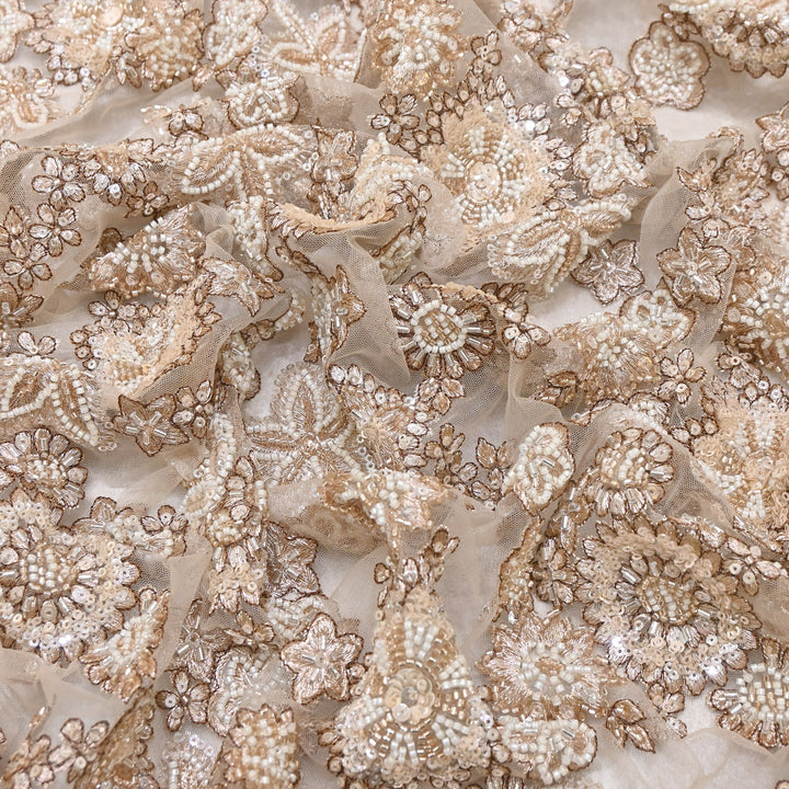 Premium Net Fabric with Zari, Moti & Sequins Embroidery | Designer Fabrics | V2602C