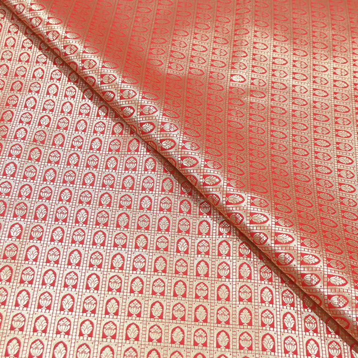 Chanderi Paudi Brocade Jaal Fabric – Traditional Designer Chanderi Silk Fabric | 180000-5