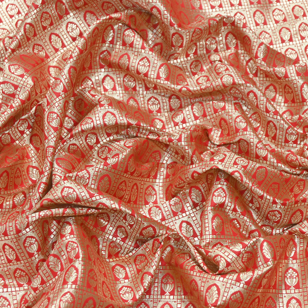 Chanderi Paudi Brocade Jaal Fabric – Traditional Designer Chanderi Silk Fabric | 180000-5