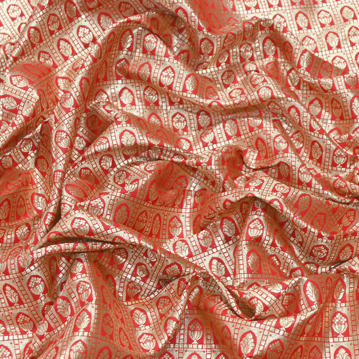 Chanderi Paudi Brocade Jaal Fabric – Traditional Designer Chanderi Silk Fabric | 180000-5