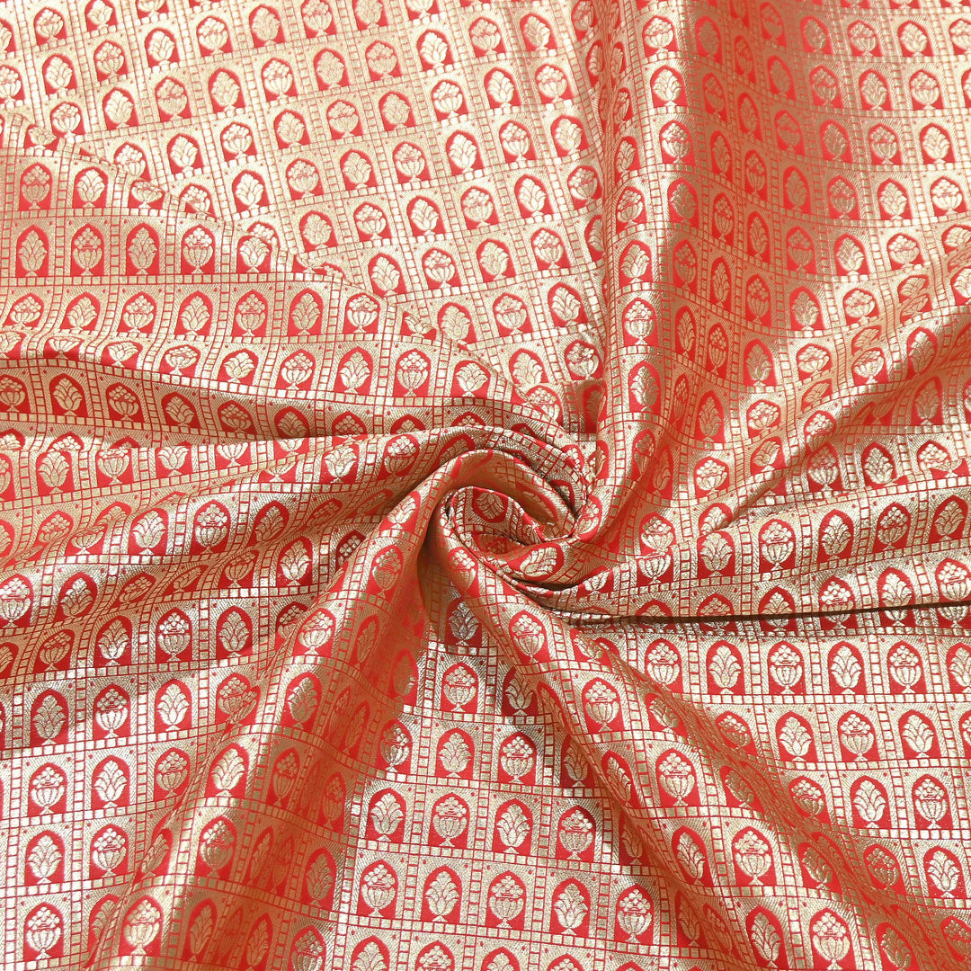 Chanderi Paudi Brocade Jaal Fabric – Traditional Designer Chanderi Silk Fabric | 180000-5
