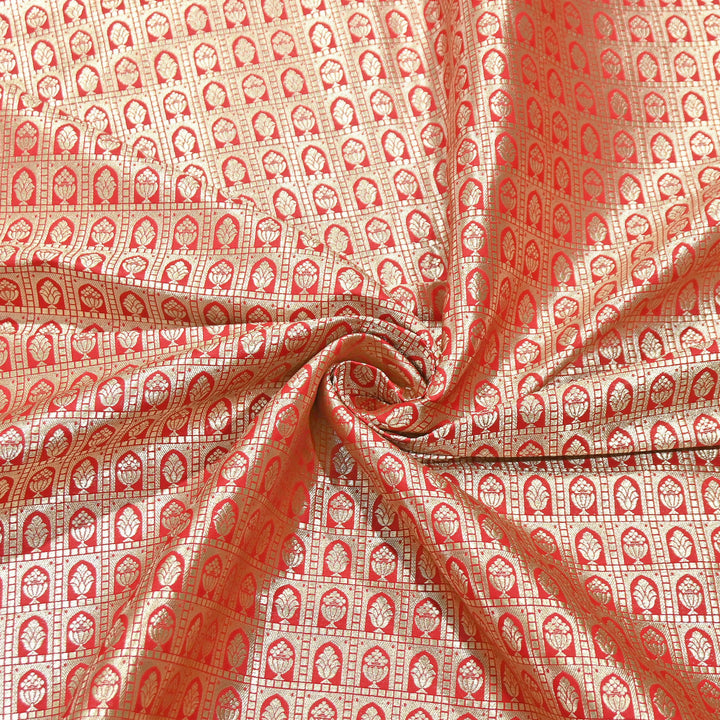 Chanderi Paudi Brocade Jaal Fabric – Traditional Designer Chanderi Silk Fabric | 180000-5