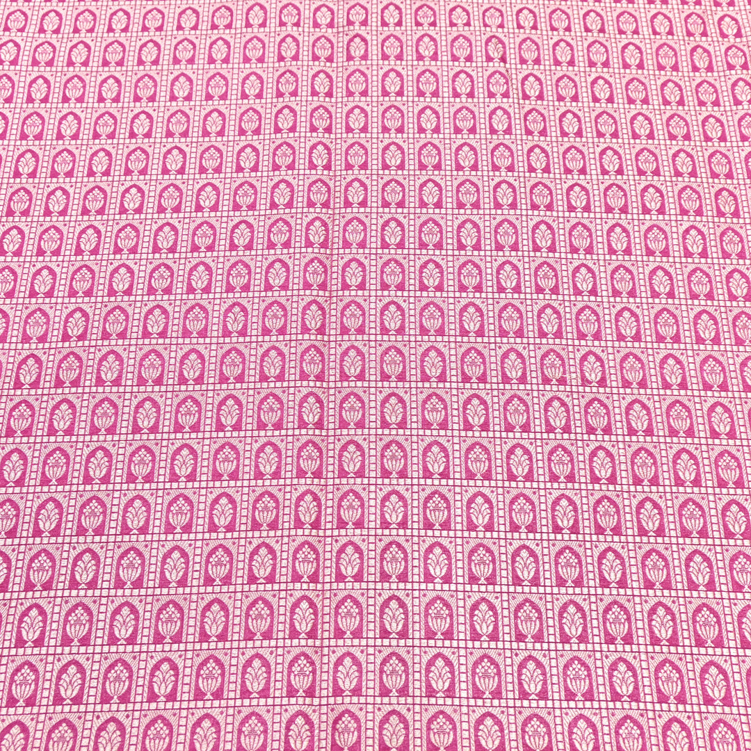 Pink Color Pure Silk Alfi Zari Brocade Fabric 44" – Luxury Traditional Designer Fabric ZTF001-7