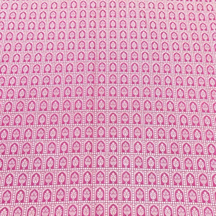 Pink Color Pure Silk Alfi Zari Brocade Fabric 44" – Luxury Traditional Designer Fabric ZTF001-7