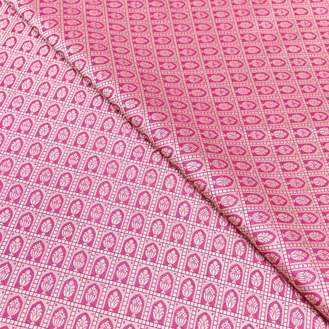 Pink Color Pure Silk Alfi Zari Brocade Fabric 44" – Luxury Traditional Designer Fabric ZTF001-7