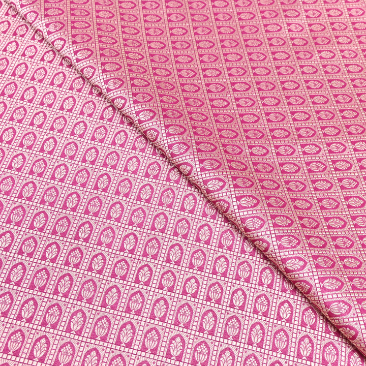 Pink Color Pure Silk Alfi Zari Brocade Fabric 44" – Luxury Traditional Designer Fabric ZTF001-7