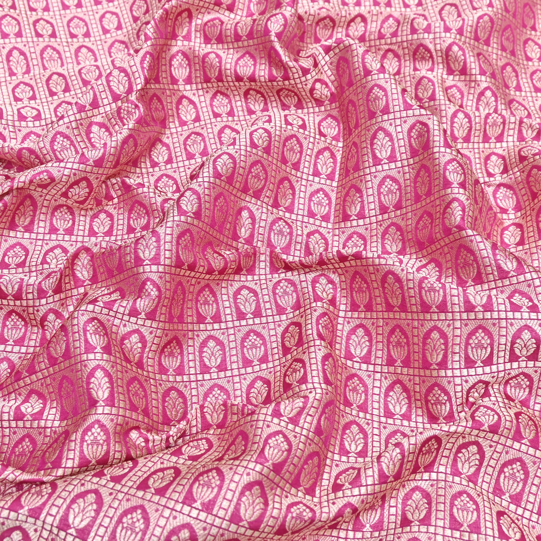 Pink Color Pure Silk Alfi Zari Brocade Fabric 44" – Luxury Traditional Designer Fabric ZTF001-7