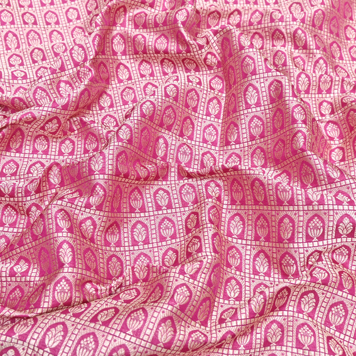 Pink Color Pure Silk Alfi Zari Brocade Fabric 44" – Luxury Traditional Designer Fabric ZTF001-7