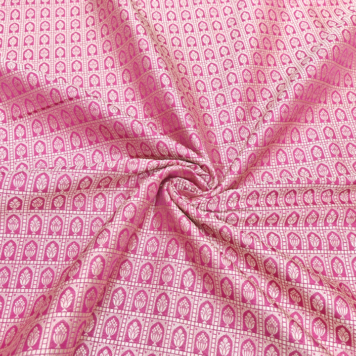 Pink Color Pure Silk Alfi Zari Brocade Fabric 44" – Luxury Traditional Designer Fabric ZTF001-7