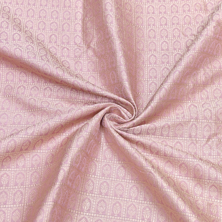 Blush Pink Color Pure Silk Alfi Zari Brocade Fabric 44" – Luxury Traditional Designer Fabric ZTF001-9