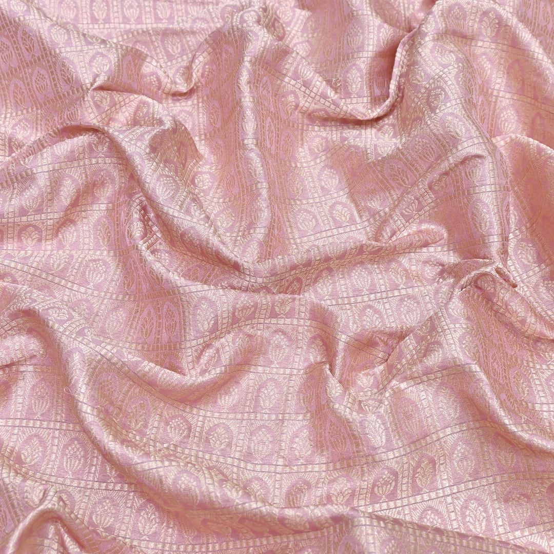 Blush Pink Color Pure Silk Alfi Zari Brocade Fabric 44" – Luxury Traditional Designer Fabric ZTF001-9