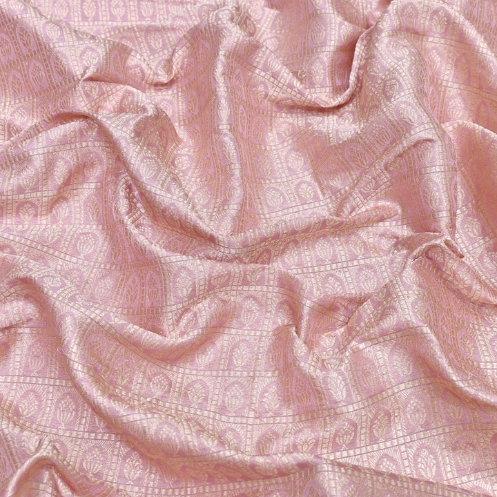 Blush Pink Color Pure Silk Alfi Zari Brocade Fabric 44" – Luxury Traditional Designer Fabric ZTF001-9