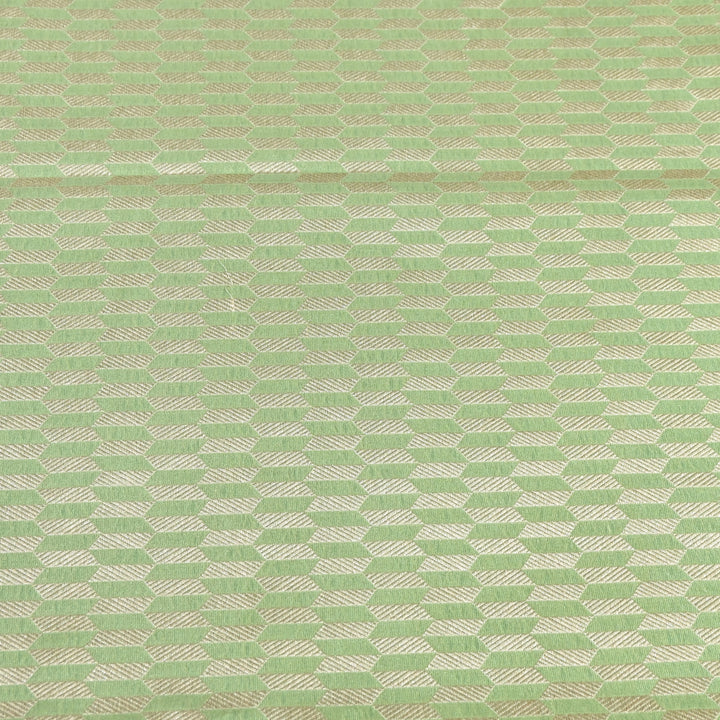 Light Green Color Pure Silk Alfi Zari Brocade Fabric 44" – Luxury Traditional Designer Fabric ZTF001-10