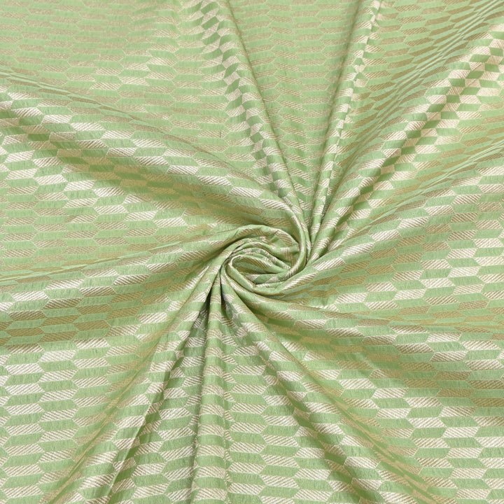 Light Green Color Pure Silk Alfi Zari Brocade Fabric 44" – Luxury Traditional Designer Fabric ZTF001-10