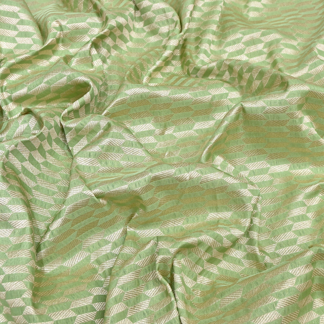 Light Green Color Pure Silk Alfi Zari Brocade Fabric 44" – Luxury Traditional Designer Fabric ZTF001-10