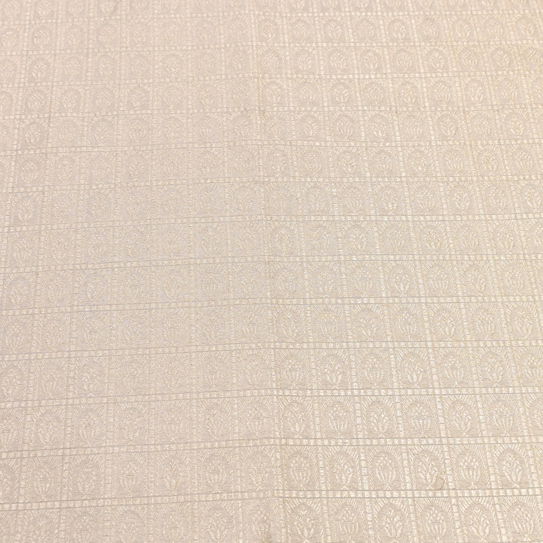 Beige Color Pure Silk Alfi Zari Brocade Fabric 44" – Luxury Traditional Designer Fabric ZTF001-11