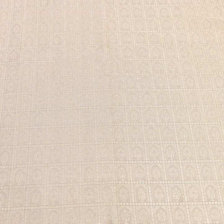 Beige Color Pure Silk Alfi Zari Brocade Fabric 44" – Luxury Traditional Designer Fabric ZTF001-11