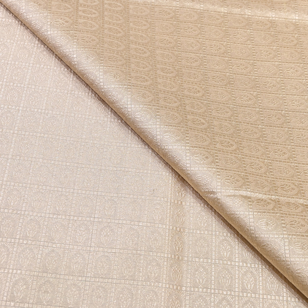 Beige Color Pure Silk Alfi Zari Brocade Fabric 44" – Luxury Traditional Designer Fabric ZTF001-11