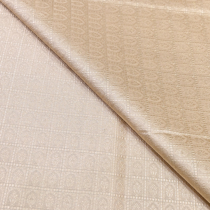 Beige Color Pure Silk Alfi Zari Brocade Fabric 44" – Luxury Traditional Designer Fabric ZTF001-11