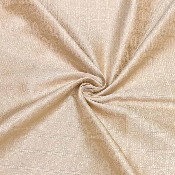 Beige Color Pure Silk Alfi Zari Brocade Fabric 44" – Luxury Traditional Designer Fabric ZTF001-11