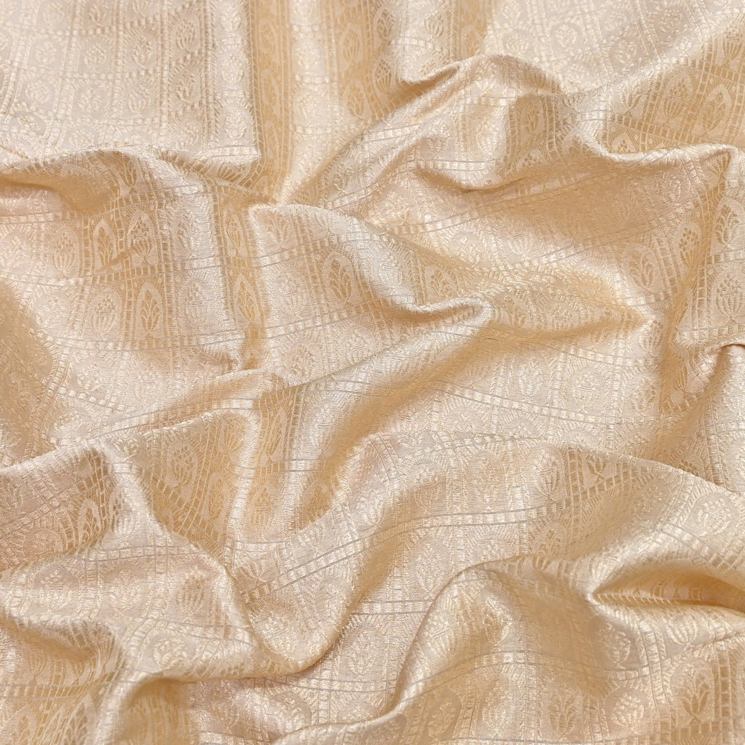Beige Color Pure Silk Alfi Zari Brocade Fabric 44" – Luxury Traditional Designer Fabric ZTF001-11