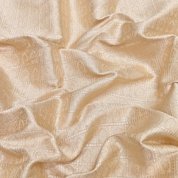 Beige Color Pure Silk Alfi Zari Brocade Fabric 44" – Luxury Traditional Designer Fabric ZTF001-11