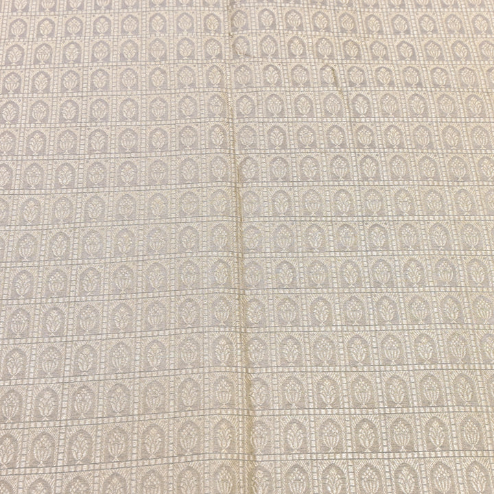 Light Gold Color Pure Silk Alfi Zari Brocade Fabric 44" – Luxury Traditional Designer Fabric ZTF001-13