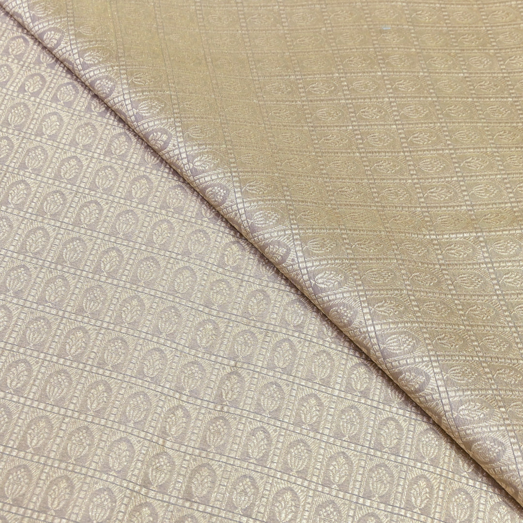 Light Gold Color Pure Silk Alfi Zari Brocade Fabric 44" – Luxury Traditional Designer Fabric ZTF001-13