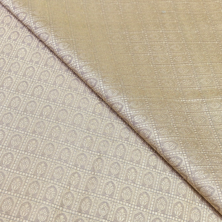 Light Gold Color Pure Silk Alfi Zari Brocade Fabric 44" – Luxury Traditional Designer Fabric ZTF001-13