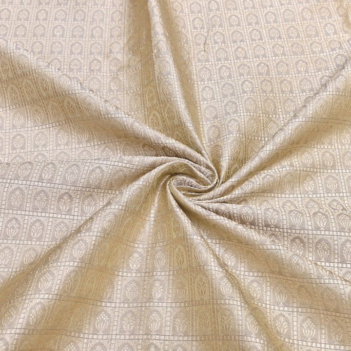 Light Gold Color Pure Silk Alfi Zari Brocade Fabric 44" – Luxury Traditional Designer Fabric ZTF001-13
