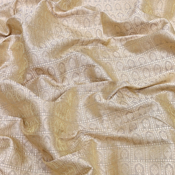 Light Gold Color Pure Silk Alfi Zari Brocade Fabric 44" – Luxury Traditional Designer Fabric ZTF001-13