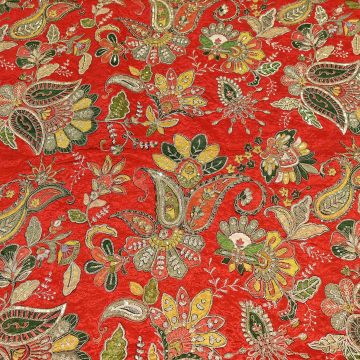 Premium Crepe Position Print Zari & Sequins Embroidery Designer Fabric | DN9465-1