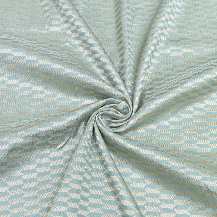 Sky Blue Color Pure Silk Alfi Zari Brocade Fabric 44" – Luxury Traditional Designer Fabric ZTF001-14
