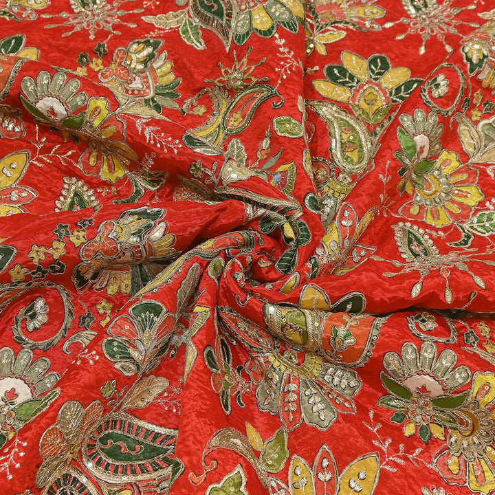 Premium Crepe Position Print Zari & Sequins Embroidery Designer Fabric | DN9465-1