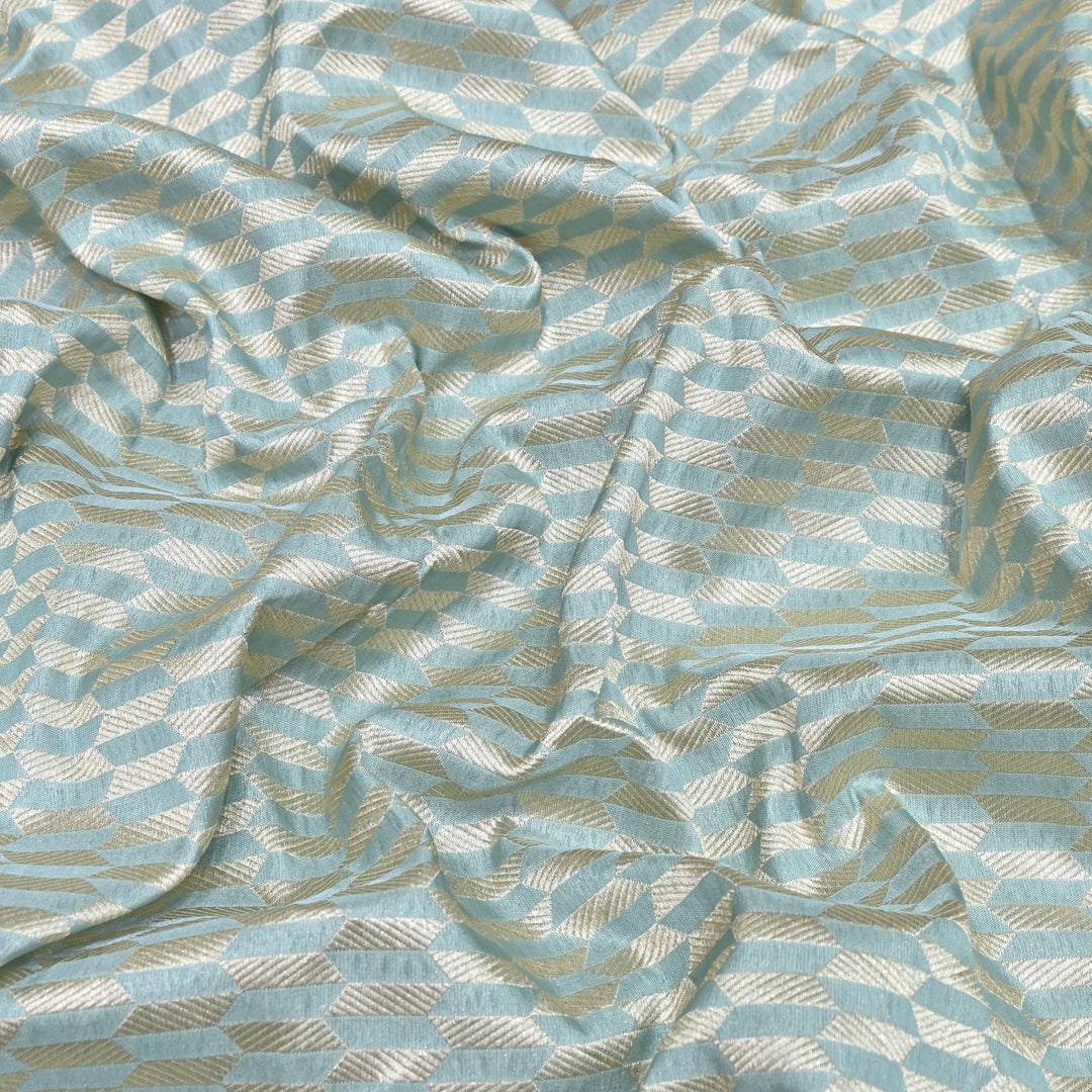Sky Blue Color Pure Silk Alfi Zari Brocade Fabric 44" – Luxury Traditional Designer Fabric ZTF001-14
