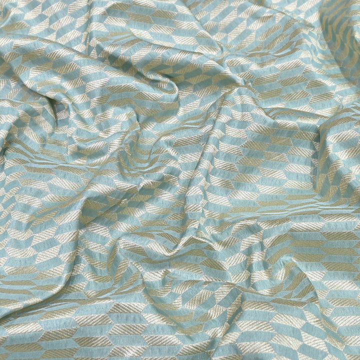 Sky Blue Color Pure Silk Alfi Zari Brocade Fabric 44" – Luxury Traditional Designer Fabric ZTF001-14