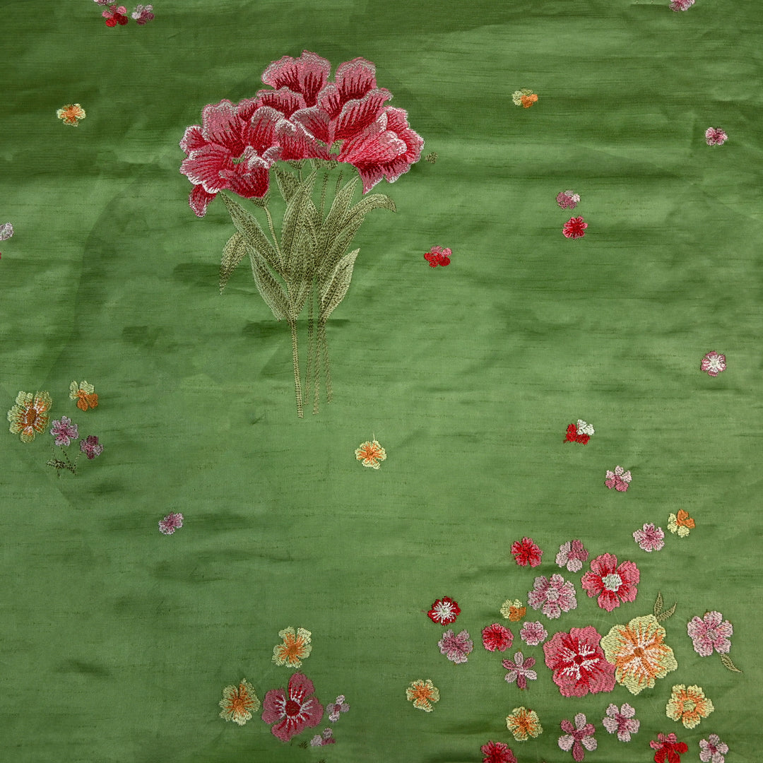 Linen Satin Multi-Color Thread Embroidery Fabric