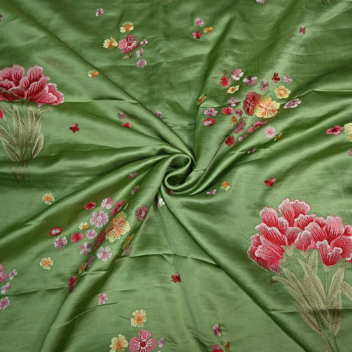 Linen Satin Multi-Color Thread Embroidery Fabric