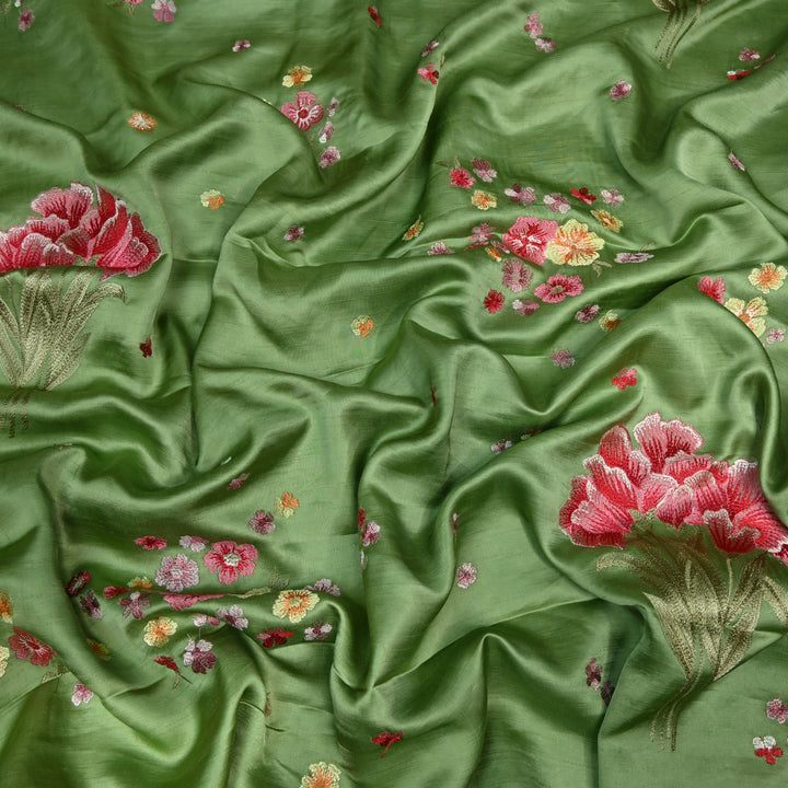Linen Satin Multi-Color Thread Embroidery Fabric