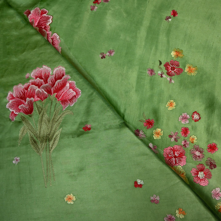Linen Satin Multi-Color Thread Embroidery Fabric