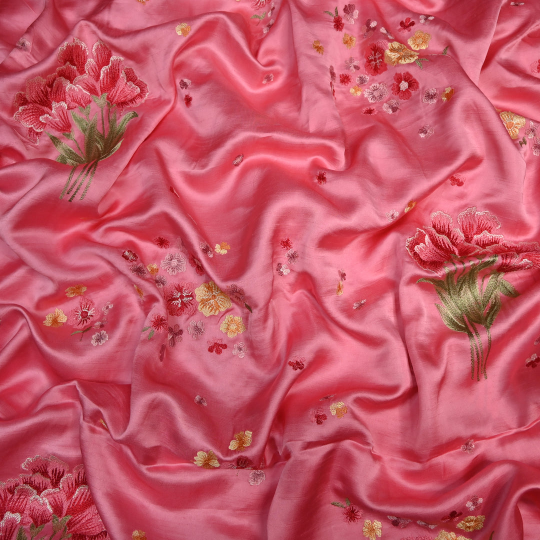 Linen Satin Multi-Color Thread Embroidery Fabric