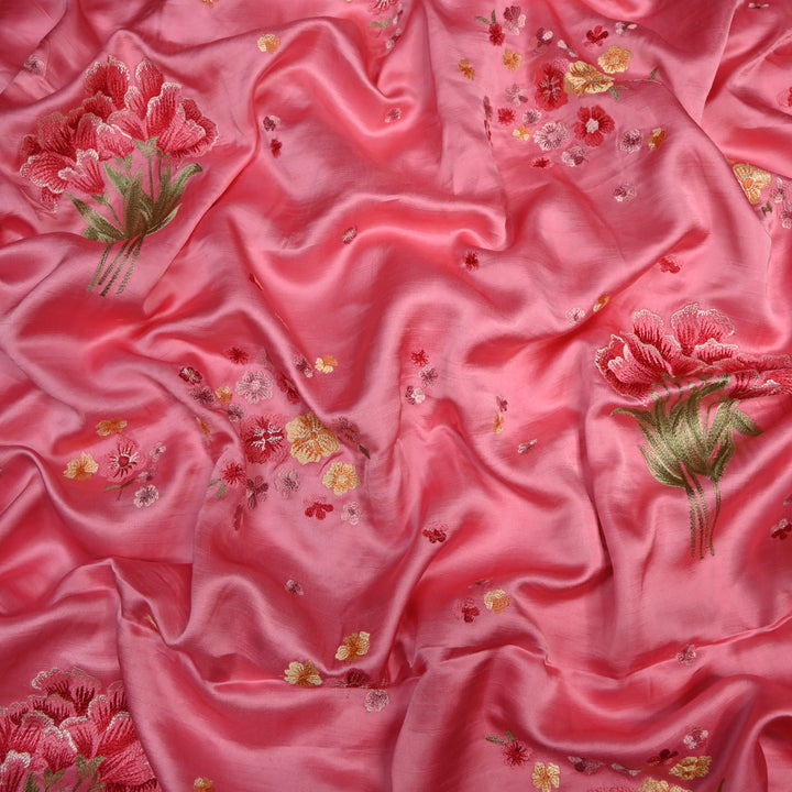 Linen Satin Multi-Color Thread Embroidery Fabric