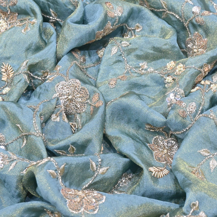 Tissue Moti & Sequins Embroidery Fabric | Elegant Designer Party Wear Fabric | V2734C-02