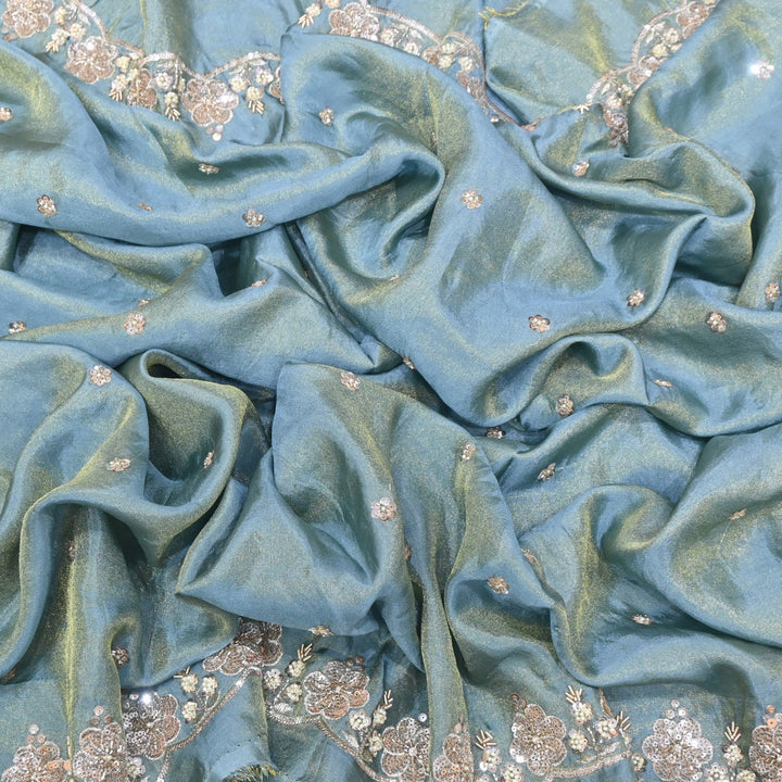 Tissue Moti & Sequins Embroidery Dupatta Fabric | Elegant Designer Party Wear Fabric | V2735C-02