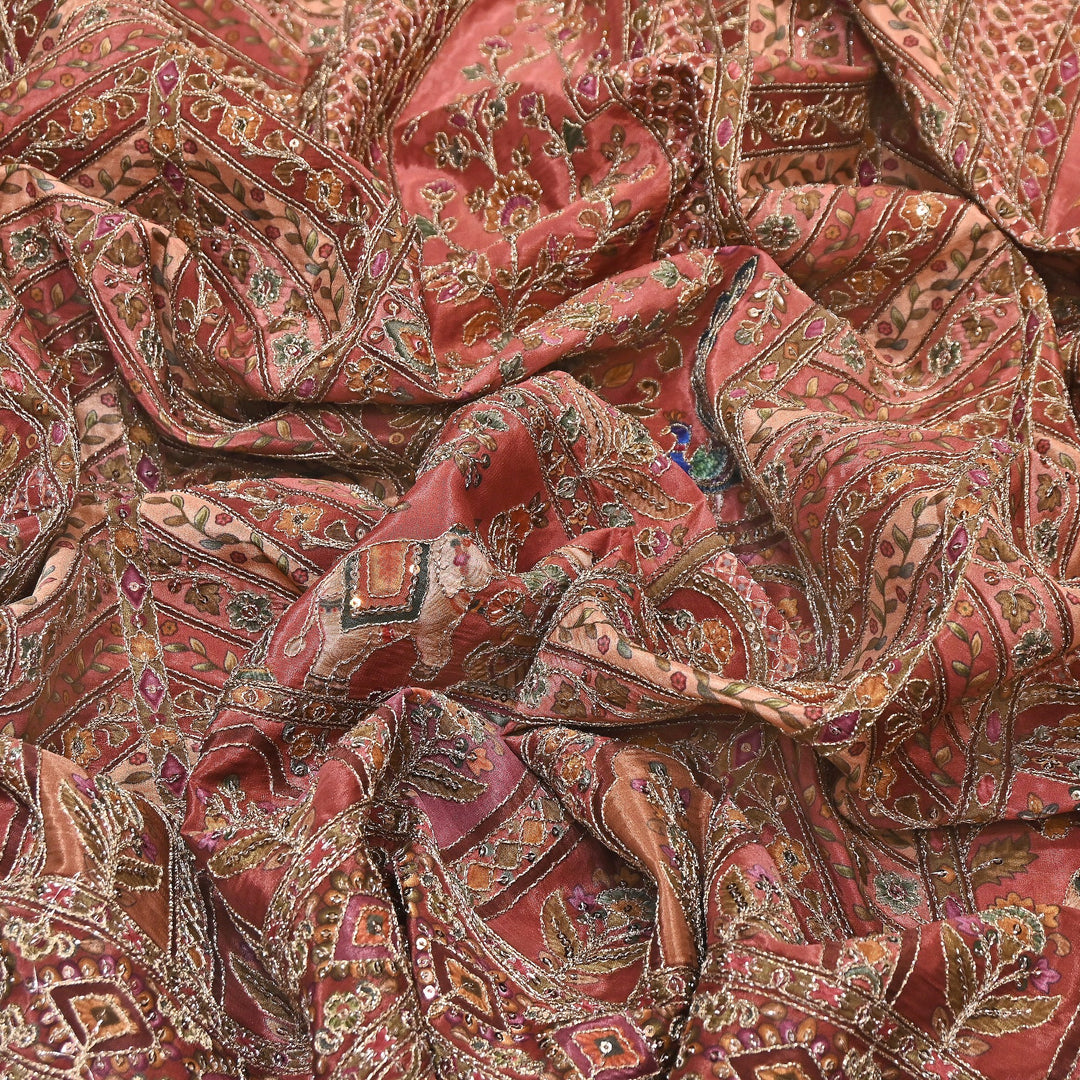 Multi Color Crepe Position Print Zari & Sequins Embroidery Fabric – Premium Designer Fabric-0NP481-01