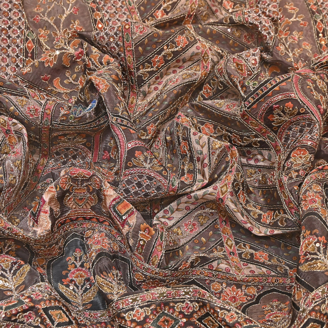 Multi Color Crepe Position Print Zari & Sequins Embroidery Fabric – Premium Designer Fabric-0NP481-02