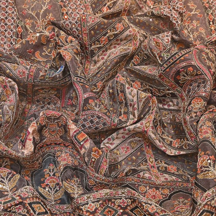 Multi Color Crepe Position Print Zari & Sequins Embroidery Fabric – Premium Designer Fabric-0NP481-02