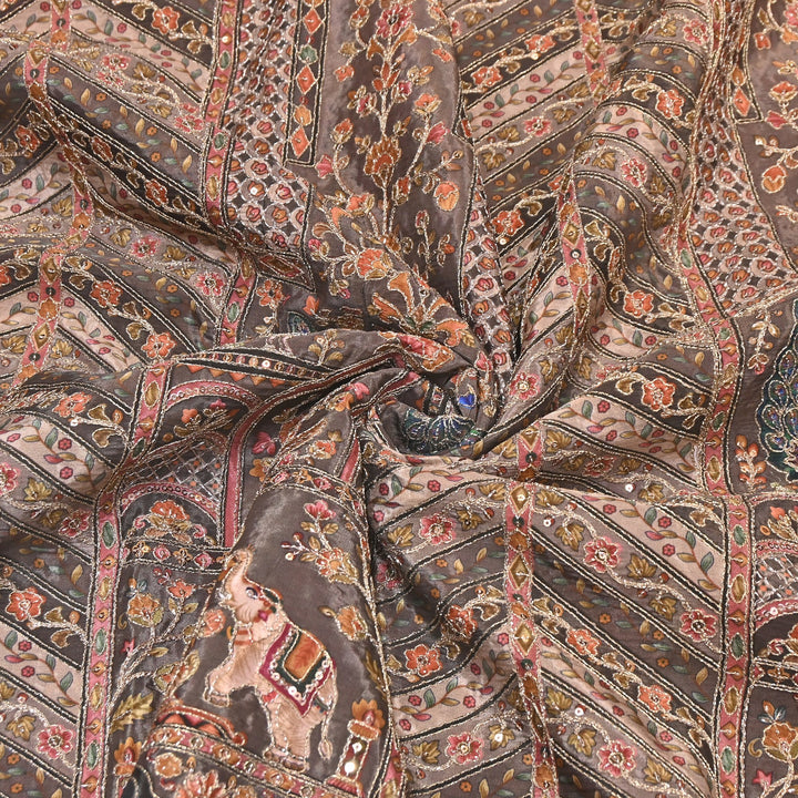 Multi Color Crepe Position Print Zari & Sequins Embroidery Fabric – Premium Designer Fabric-0NP481-02