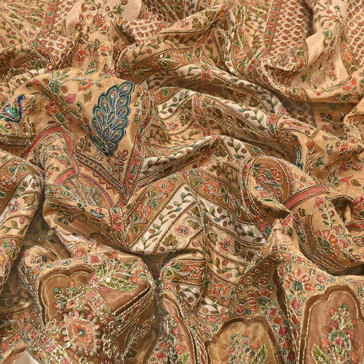 Multi Color Crepe Position Print Zari & Sequins Embroidery Fabric – Premium Designer Fabric-0NP481-03
